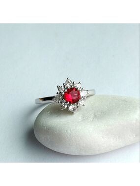 Lab Created Ruby CZ Halo Ring size 7